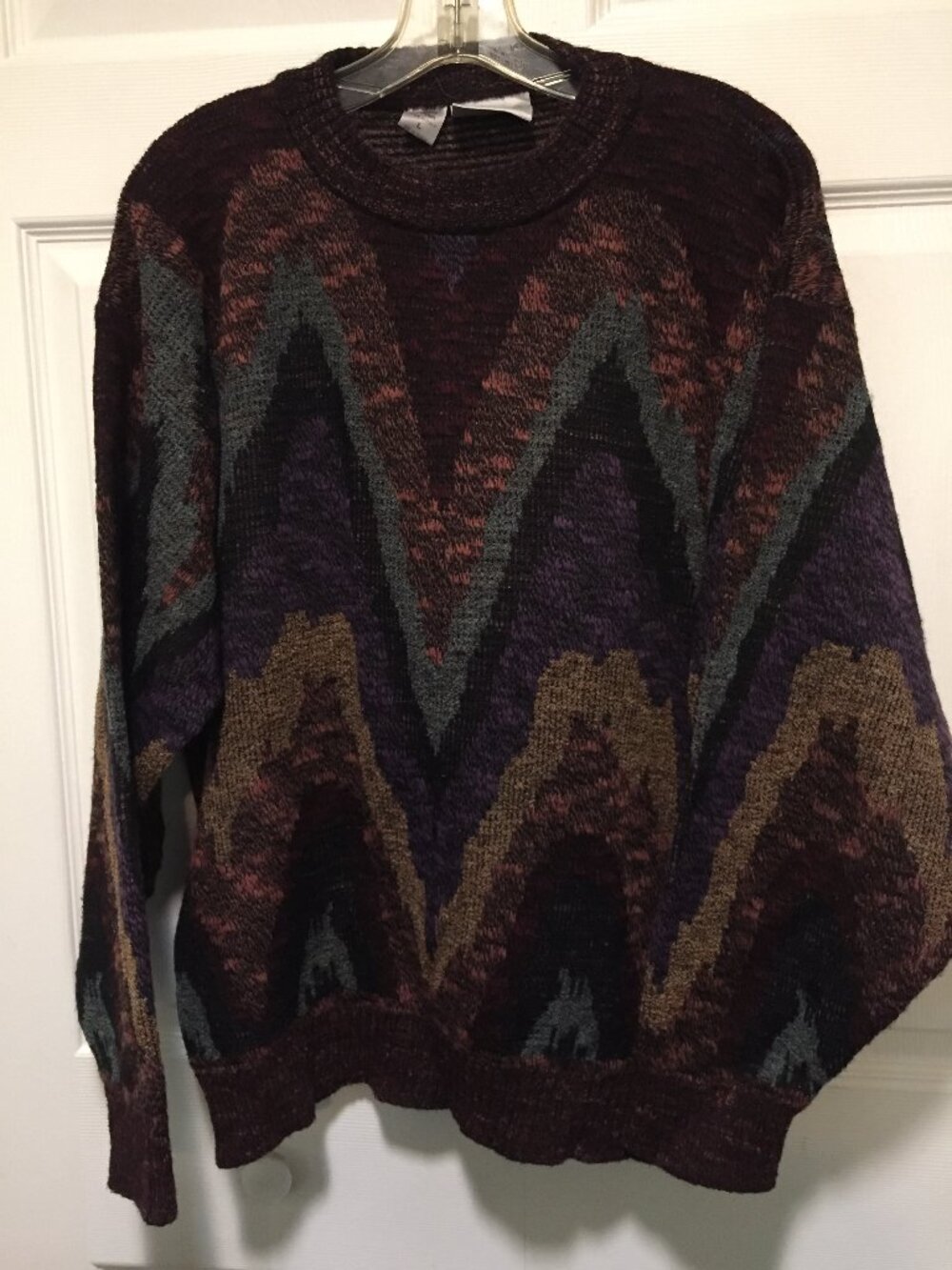 Cambio Italia Vintage Chevron Zigzag Knit Sweater Multi Color 85% Wool Mens L